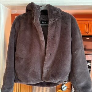 Zara Chocolate Faux Fur Coat